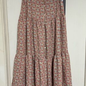 Max Studio Red and Blue Floral Maxi Skirt